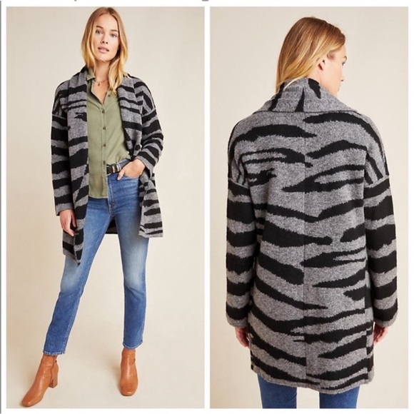Anthropologie Moth Basel Zebra Print Longline Cardigan Sweater Size Medium - Picture 1 of 12